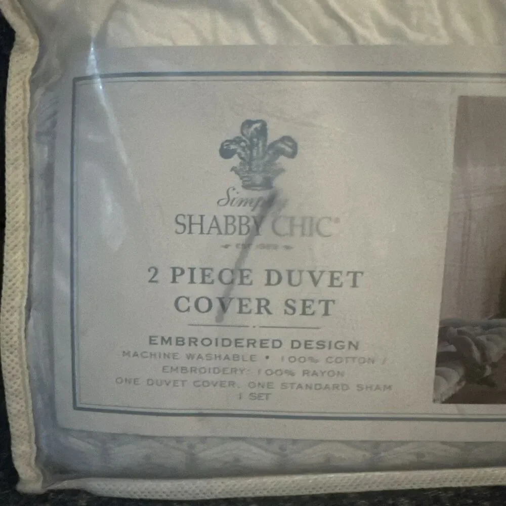 Simply Shabby Chic Blue Embroidered Twin Duvet & Sham Set 2pc